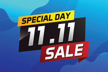 11.11 Special day sale word concept vector illustration with ribbon and 3d style for use landing page, template, ui, web, mobile app, poster, banner, flyer, background, gift card, coupon	
