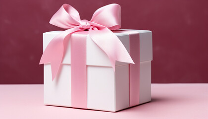 Birthday gift box wrapped in pink wrapping paper generated by AI
