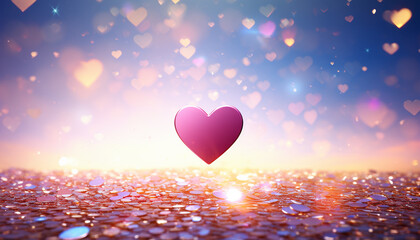 Romantic heart glowing in abstract background, love celebration generated by AI