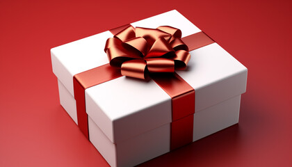 Birthday gift box wrapped in shiny red paper generated by AI