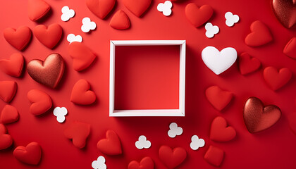 Romantic heart shapes decorate the February backdrop generated by AI
