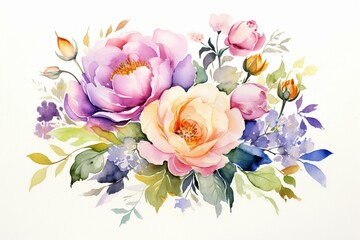 Watercolor flowers on white background. Generative AI