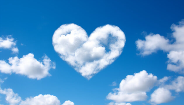 Blue sky, heart shaped cloud, symbol of love generated by AI
