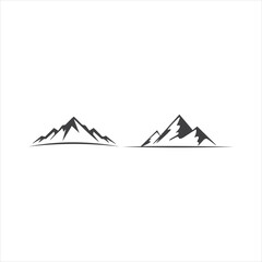 Mountain peak summit logo design. Outdoor hiking adventure icon set. Alpine wilderness travel symbol. Vector illustration.