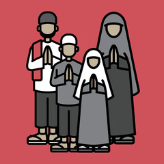 Muslim family greeting flat illustraton character