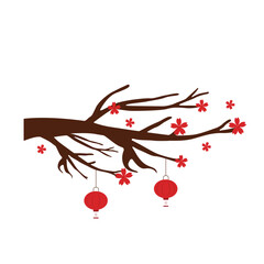 Naklejka premium Chinese lantern decoration. Chinese New Year decor vector set. Red lamp isolated of asian Lunar new year. Oriental traditional illustration.