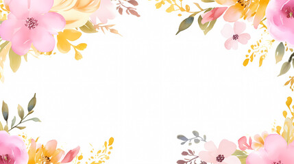 Floral frame with watercolor flowers, decorative floral background pattern