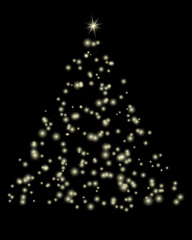 Christmas tree with many small glowing pieces. Christmas tree with a bright star on the top. Use screen transparency mode.