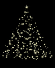 Christmas tree with many small glowing pieces. Christmas tree with a bright star on the top.