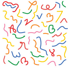 Fototapeta premium Colorful funny doodle line seamless pattern. Creative minimalist style art background for children or trendy design with basic shapes. Modern impasto paint stroke backdrop. 