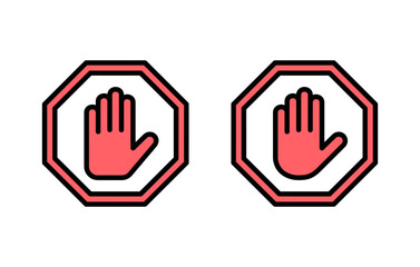 Stop icon set illustration. stop road sign. hand stop sign and symbol. Do not enter stop red sign with hand