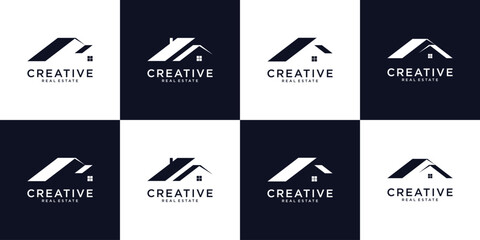 Set of home roof real estate logo design template