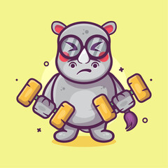 funny rhino animal character mascot doing bodybuilding using dumbbell isolated cartoon 