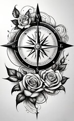 black and white compass rose sketch