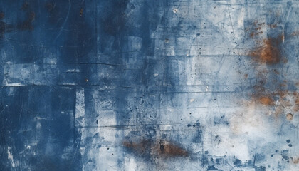 Fototapeta premium Dirty blue wall with rusty scratched metal plate generated by AI