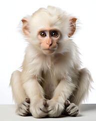 Monkey, front view, white background.