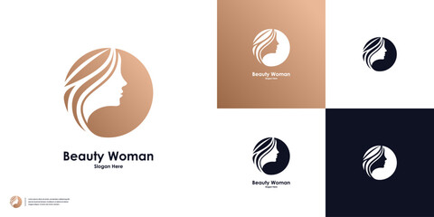 Luxury woman hair salon logo design inspiration - obrazy, fototapety, plakaty