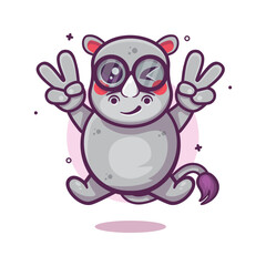 Obraz premium cheerful rhino animal character mascot with peace sign hand gesture 