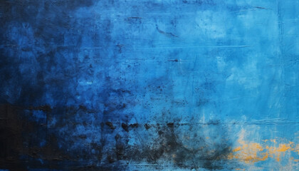 Blue abstract wall with rusty, stained, weathered design generated by AI