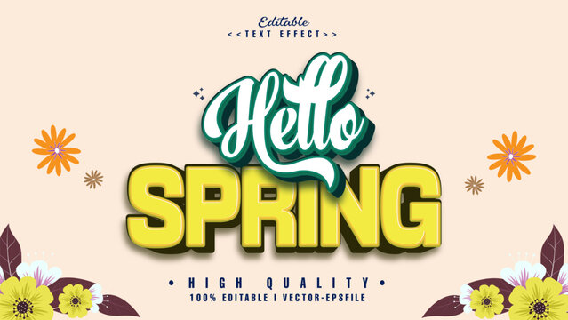 editable hello spring text effect.typhography logo