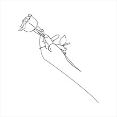 rose flower Continuous line drawing of a hand holding. Beautiful rose flower simple line art with active strok
