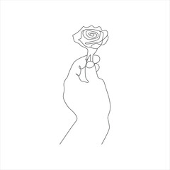 rose flower Continuous line drawing of a hand holding. Beautiful rose flower simple line art with active strok
