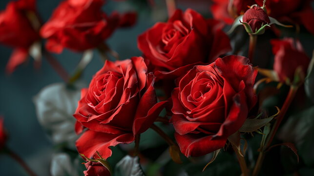 red roses, rose bouquet, bruch of rose, valentine's day. Generated AI.
