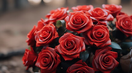 Obraz premium red roses, rose bouquet, bruch of rose, valentine's day. Generated AI.