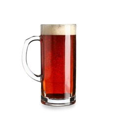 Mug of tasty kvass on white background