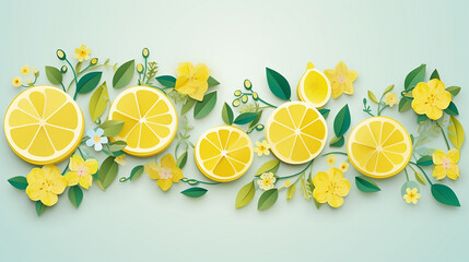 set of fruit banners with lemon in paper art style