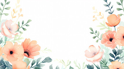 Fototapeta premium Floral frame with watercolor flowers, decorative floral background pattern