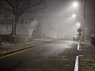 Foggy night street