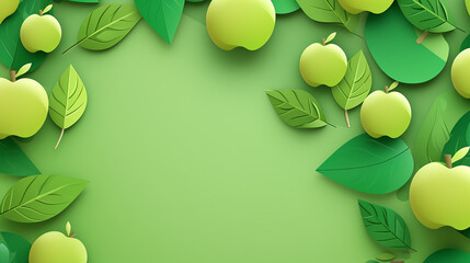 paper cut style of fresh green apple fruit on green background