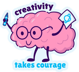 Brain Geeky Character wear Glasses Drawing Planet With Crayon