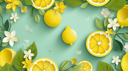 fresh lemon fruit background in paper art style