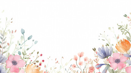 Naklejka premium Floral frame with watercolor flowers, decorative floral background pattern