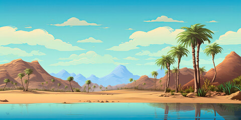 Naklejka premium Video game style desert background vintage graphics, retro, 8-bit style, deserts illustration, sand dunes, generated ai
