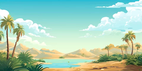 Foto auf Acrylglas Video game style desert background vintage graphics, retro, 8-bit style, deserts illustration, sand dunes, generated ai © dan