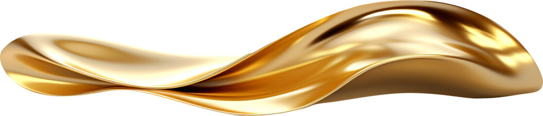 Wavy golden ribbon isolated on transparent background. PNG