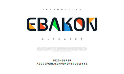 Ebakon creative modern urban alphabet font. Digital abstract moslem, futuristic, fashion, sport, minimal technology typography. Simple numeric vector illustration