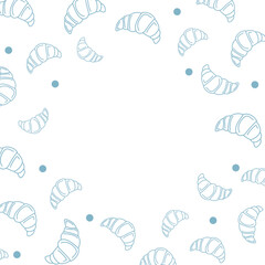 Vector illustration. Contour pattern. Cakes, donuts, croissants, macarons in sketch style. Hand drawn food elements. Desserts and sweets food doodle background with copy space for text.