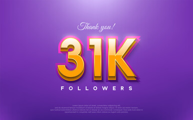 Thank you 31k followers, 3d design with orange on blue background.