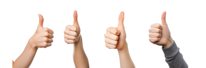 Collection of PNG. Hand showing thumbs up sign isolated on a transparent background.