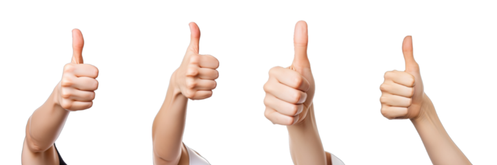 Collection of PNG. Hand showing thumbs up sign isolated on a transparent background.