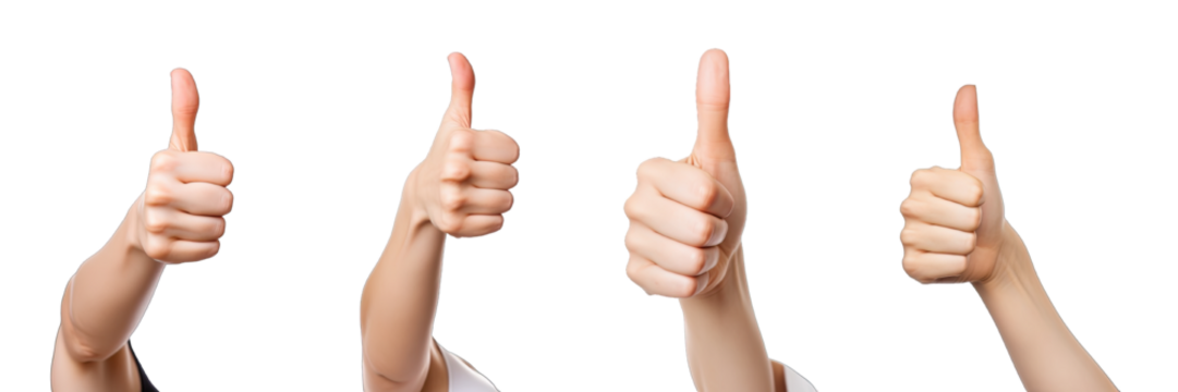 Collection of PNG. Hand showing thumbs up sign isolated on a transparent background.