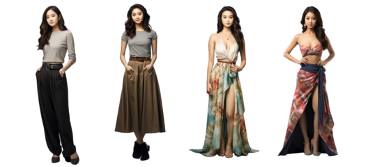 Collection of PNG. Portrait of a beautiful young asian woman standing isolated on a transparent background.