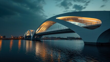 Futuristic Bridge Architecture at Twilight - obrazy, fototapety, plakaty