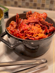 bacon in pan on the table