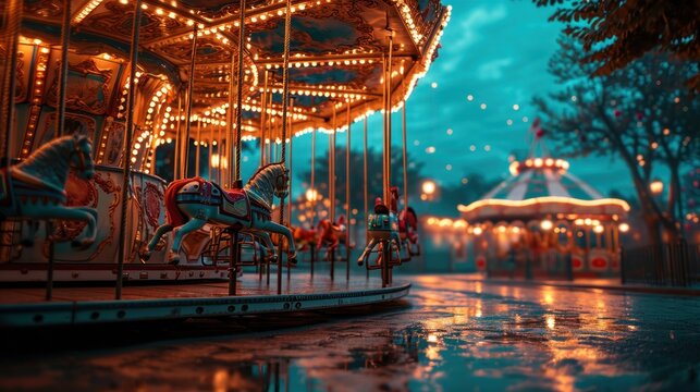 Enchanted Carousel Ride Illuminated at Night