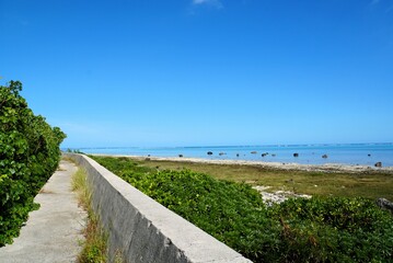 Fototapeta na wymiar Shiraho Beach with Blue sky, Ishigaki Island - Okinawa